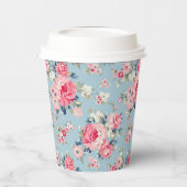 コテージピンクローゼオンブルーバックグラウンド 紙コップ (左)