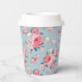 コテージピンクローゼオンブルーバックグラウンド 紙コップ (裏面)