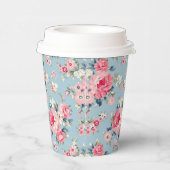 コテージピンクローゼオンブルーバックグラウンド 紙コップ (右)