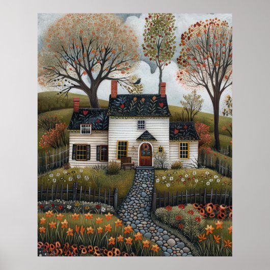 コテージフォークアートオイル絵画ポスター ポスター (正面)