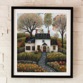 コテージフォークアートオイル絵画ポスター ポスター