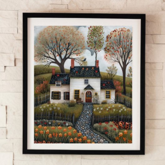 コテージフォークアートオイル絵画ポスター ポスター