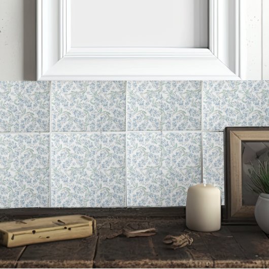 コテージフランスのセージグリーンブルーフローラ タイル