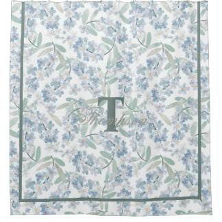 コテージフランスのセージ緑フローラモノグラム シャワーカーテン