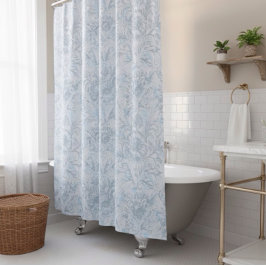 コテージフランスのダスティブルーフローラ シャワーカーテン