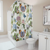 コテージフローラアイボリー植物蝶ヴィンテージ シャワーカーテン (インサイチュ)