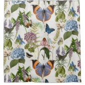 コテージフローラアイボリー植物蝶ヴィンテージ シャワーカーテン (正面)