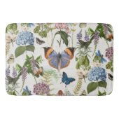 コテージフローラアイボリー植物蝶ヴィンテージ バスマット (正面)