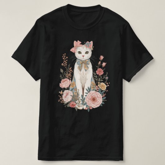 コテージフローラキャットコケット | ヴィンテージパステルバラ Tシャツ (デザイン正面)