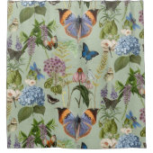 コテージフローラセージ植物蝶ヴィンテージ シャワーカーテン (正面)