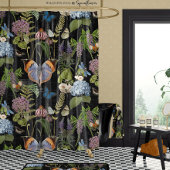 コテージフローラブラックボタニカルバタフライヴィンテージ シャワーカーテン