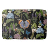 コテージフローラブラックボタニカルバタフライヴィンテージ バスマット (正面)