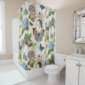 コテージフローラボタニカルバタフライブルーアジサイ シャワーカーテン (インサイチュ)