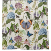 コテージフローラボタニカルバタフライブルーアジサイ シャワーカーテン (正面)