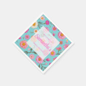 コテージフローラ白デイジーピンク色の花 スタンダードカクテルナプキン (角)