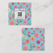 コテージフローラ白デイジーピンク花QRコード エンクロージャーカード (正面/裏面)