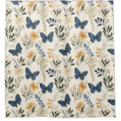 コテージブルー蝶と緑 シャワーカーテン (正面)