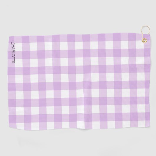 コテージラベパーソナライズされたンダー薄紫ギンガムプレイド ゴルフタオル (横)