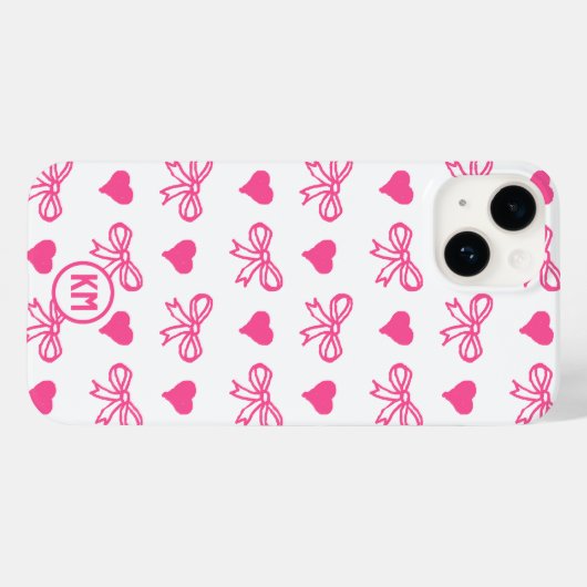 コテージリボンモノグラムパターンハートボウタイ Case-Mate iPhoneケース (裏面 (横))