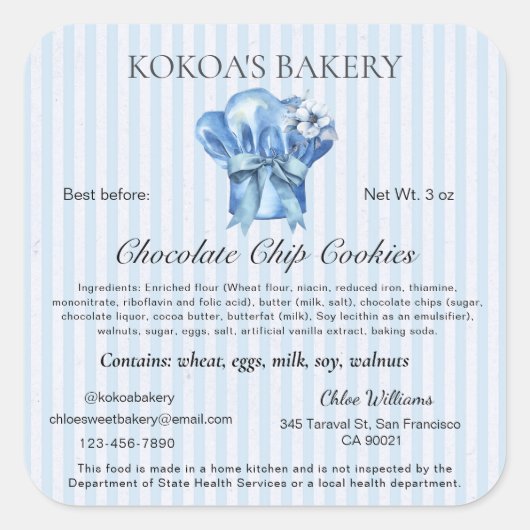 コテージローラベルホームベーカリーパティシシェフハット スクエアシール (正面)