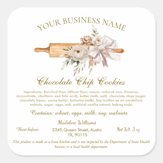 コテージローラベルホームベーカリー成分ステッカー スクエアシール (正面)