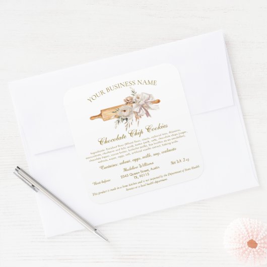 コテージローラベルホームベーカリー成分ステッカー スクエアシール (封筒)