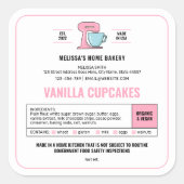 コテージローラベル赤面ピンクホワイトベーカリーシール スクエアシール (正面)