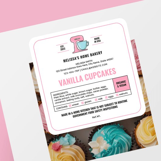 コテージローラベル赤面ピンクホワイトベーカリーシール スクエアシール