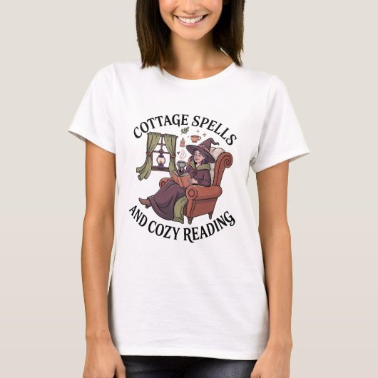 コテージ呪文と居心地の読良い魔女茶秋 Tシャツ (正面)
