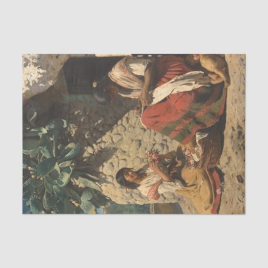 コテージ外のジプシーの女性2人、P.S. Kroyer 薄葉紙 (正面)