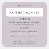 コテージ法ベーカリー成分およびアレルゲン標識 スクエアシール (正面)