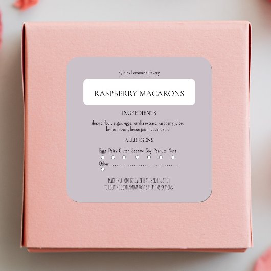 コテージ法ベーカリー成分およびアレルゲン標識 スクエアシール