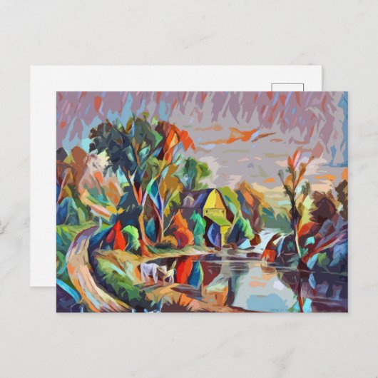 コテージ牛の池の風景抽象芸術カラフルアート ポストカード (正面/裏面)