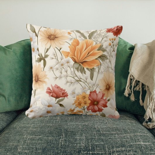 コテージ牧草地カラフル野草 クッション