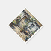 コテージ猫の木製ベンチ スタンダードカクテルナプキン (角)