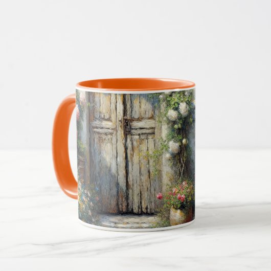 コテージ猫の木製ベンチ マグカップ (正面左)