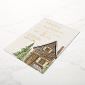 コテージ素朴キャビンウィンターホリデー結婚ズ 箔招待状 (回転した状態)