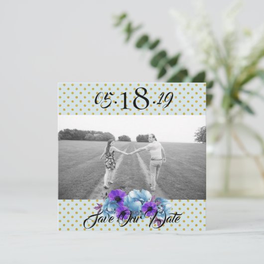 コテージ素朴バラ結婚のスイート日付の保存 招待状 (スタンド正面)