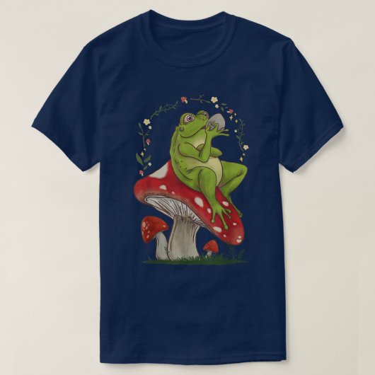 コテージ美学カエルMusrooでお茶を飲む Tシャツ (デザイン正面)