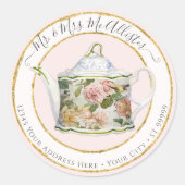 コテージ茶パーティー植物性フローラ水彩鳥 ラウンドシール (正面)