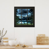 コテージ表示フェイクウィンドウ錯視24x24黒 ポスター (キッチン)