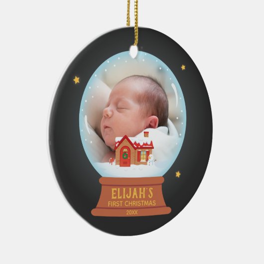 コテージ雪だるまスノーグローブベイビーズ1stクリスマス セラミックオーナメント (右)
