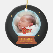 コテージ雪だるまスノーグローブベイビーズ1stクリスマス セラミックオーナメント (正面)