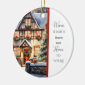 コテージ雪のクリスマスオーナメント セラミックオーナメント (左)