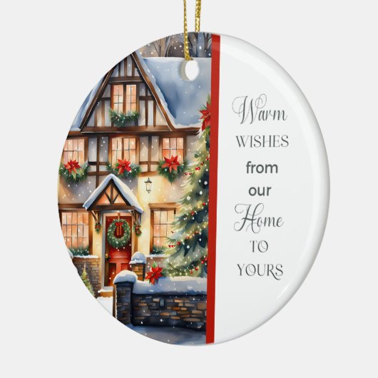 コテージ雪のクリスマスオーナメント セラミックオーナメント (左)
