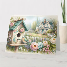 コテージ風の花の庭の鳥小屋 カード