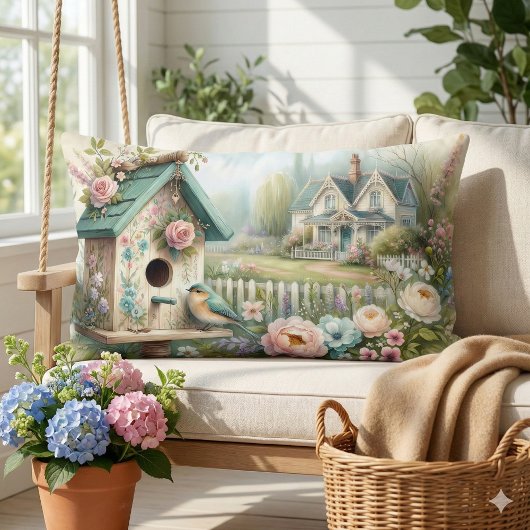 コテージ風の花の庭の鳥小屋 ランバークッション