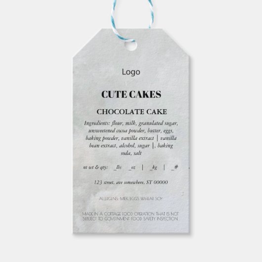コテージ食品ラベルケーキカードラベル ギフトタグ (正面)