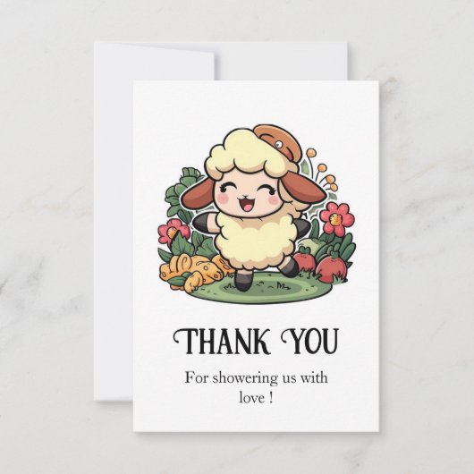 コテージ魅力的コアシープベビーシャワー サンキューカード (正面)