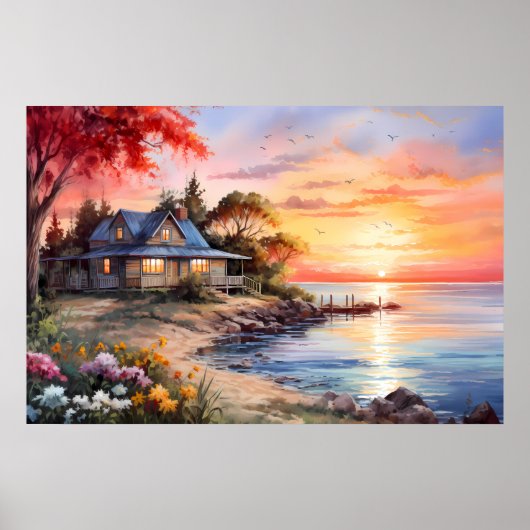 コテージ魅力的シースケープトランタルサンセット ポスター (正面)